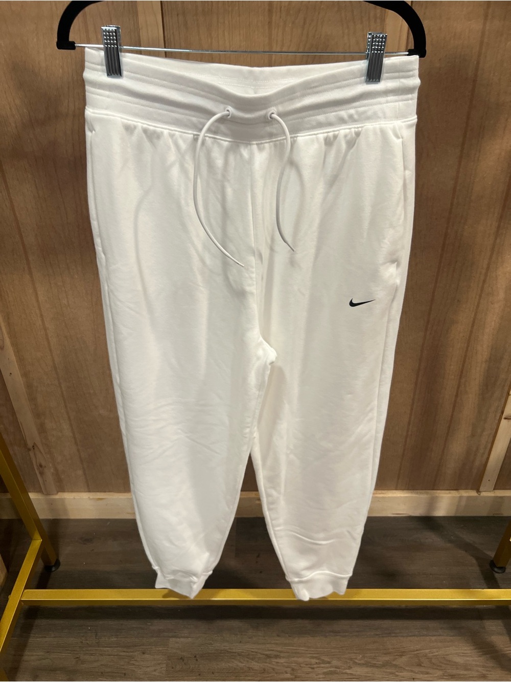 Nike White Fleece Joggers with Black Swoosh